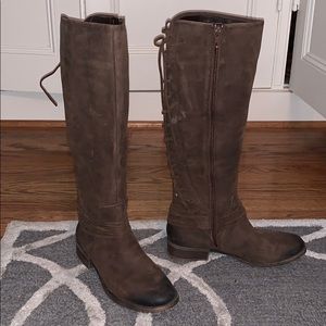 Brown leather strappy boots